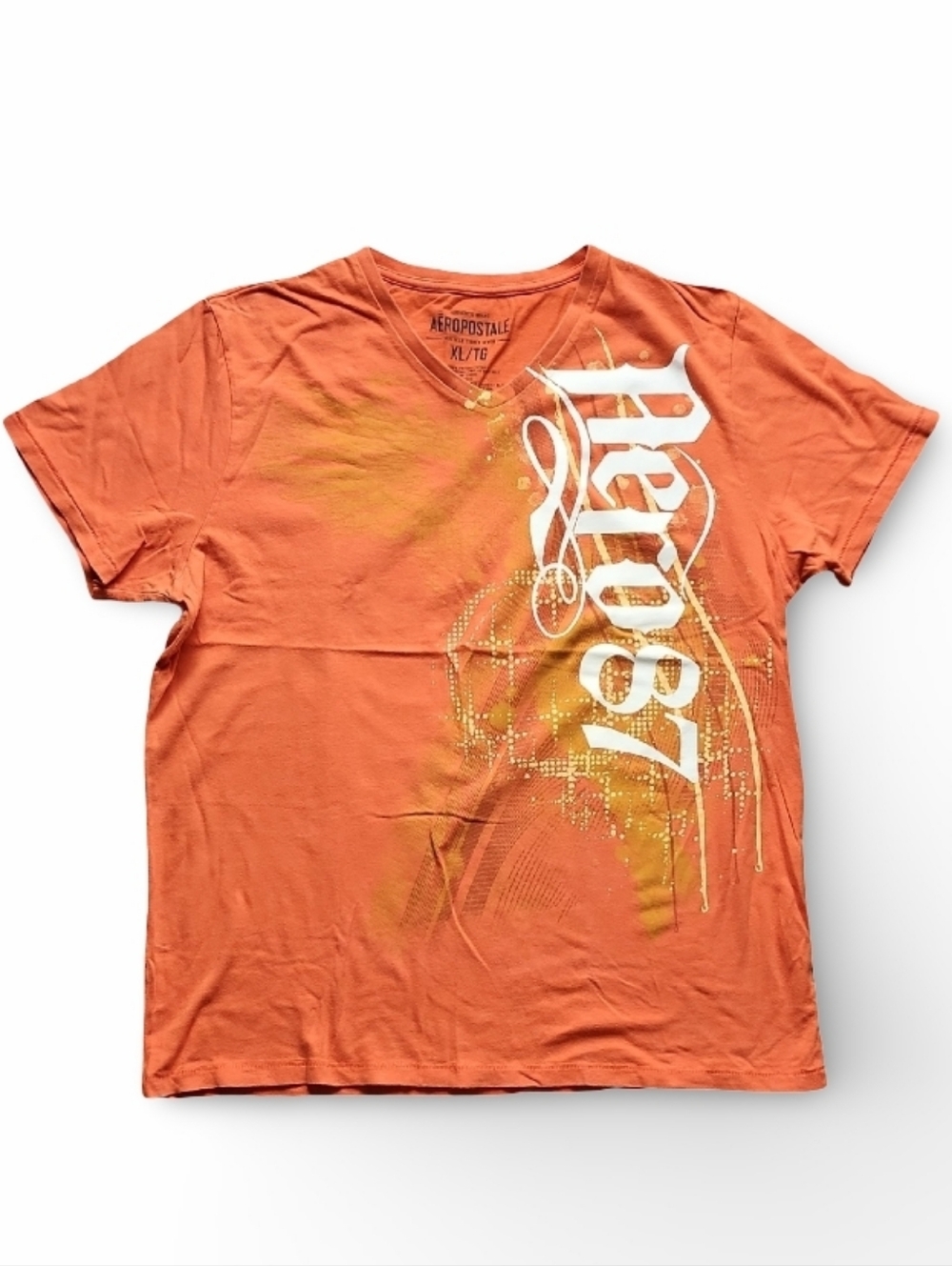 Aeropostale Orange Graphic Tee XL Y2K Streetwear Skate Logo V-neck